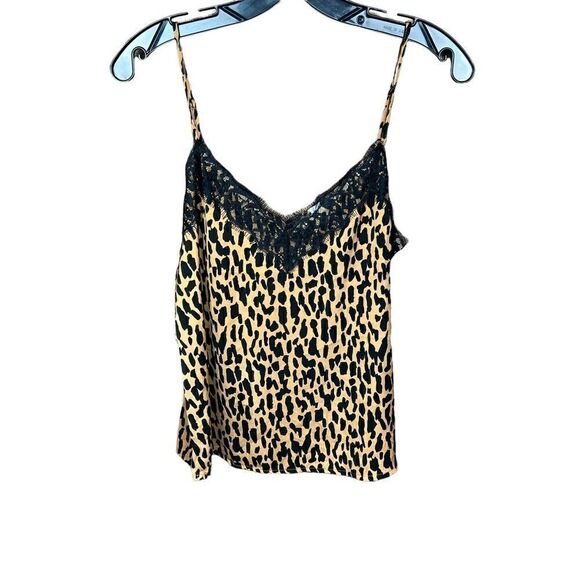 bp Camisole Top Leopard Print Brown Black Lace Fringe Spaghetti Straps XS - Picture 12 of 12